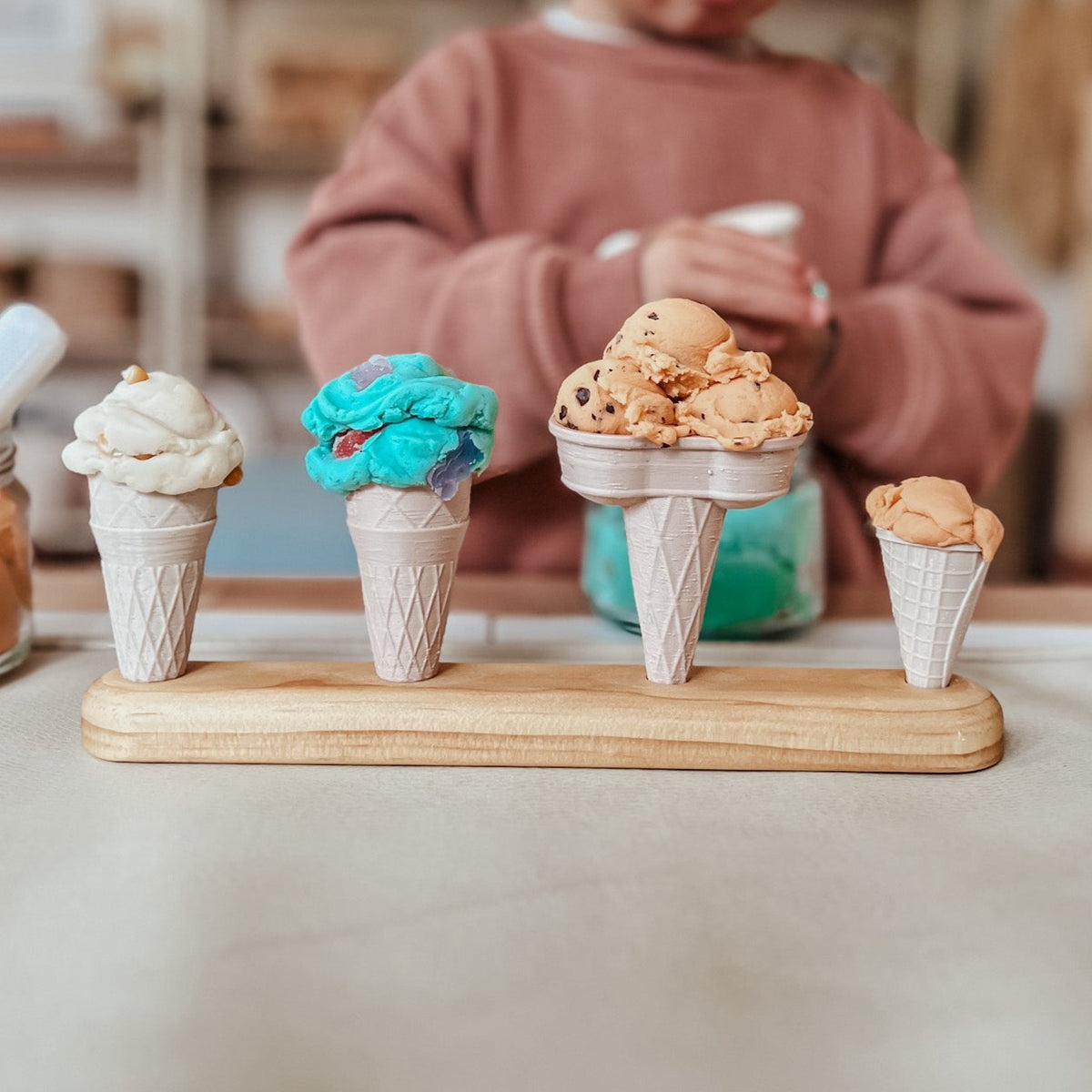 Wooden Icecream Cone Stand 4-Hole – beadiebugplay